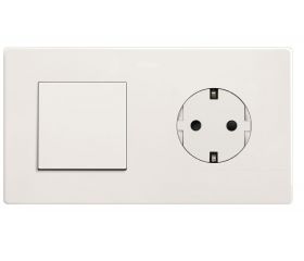 Kit 2 elementos Conmutador ancho pulsante + Clean Schuko Blanco