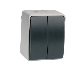 INTERRUPTOR/CONMUTADOR DOBLE GRIS/NEGRO DE SUPERFCIE EXTERIOR IP44 SERIE ATLANTIS SIMON BRICO
