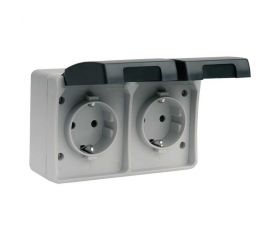BASES ENCHUFE SCHUKO DOBLE 16A 250V GRIS/NEGRO DE SUPERFCIE EXTERIOR IP44 SERIE ATLANTIS SIMON BRICO