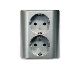 BASE ENCHUFE SCHUKO DOBLE MONOBLOC 16A 250V EMPOTRABLE ALUMINIO SIMON BRICO