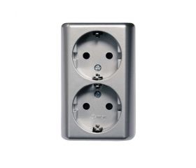 BASE ENCHUFE SCHUKO DOBLE MONOBLOC 16A 250V DE SUPERFÍCIE ALUMINIO SIMON BRICO