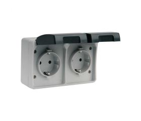 BASES ENCHUFE SCHUKO DOBLE 16A 250V GRIS/NEGRO DE SUPERFCIE EXTERIOR IP44 SERIE ATLANTIS SIMON BRICO