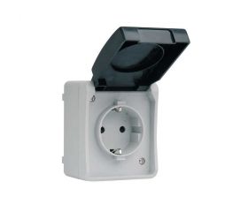 BASE ENCHUFE SCHUKO 16A 250V GRIS/NEGRO DE SUPERFCIE EXTERIOR IP44 SERIE ATLANTIS SIMON BRICO
