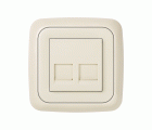 Placa de voz y datos plana con guardapolvo para 2 conectores RJ45 AMP marfil Simon 31