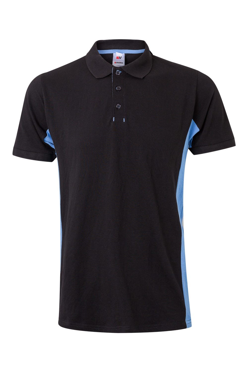 105504.POLO BICOLOR MC NEGRO/CELESTE 2XL