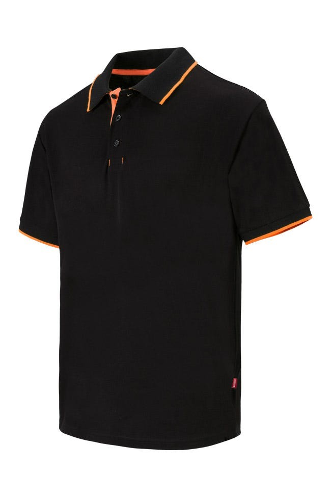 105505.POLO BICOLOR MC NEGRO/NARANJA FLÚOR 2XL