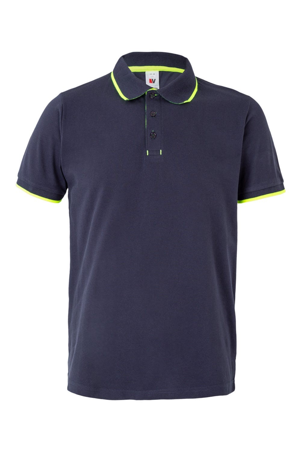 105505.POLO BICOLOR MC AZUL NAVY/AMARILLO FLÚOR 2XL