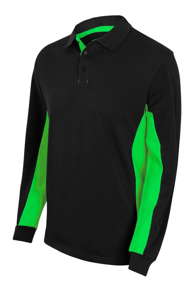 105514.POLO BICOLOR ML NEGRO/VERDE LIMA 2XL