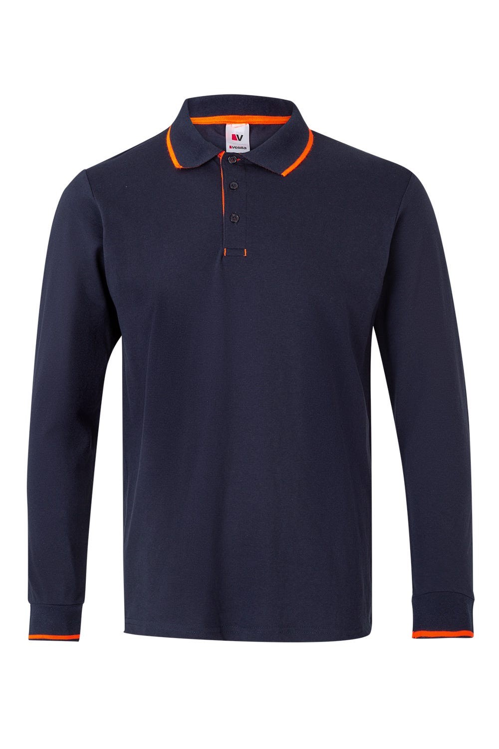105515.POLO BICOLOR ML AZUL NAVY/NARANJA FLÚOR 2XL