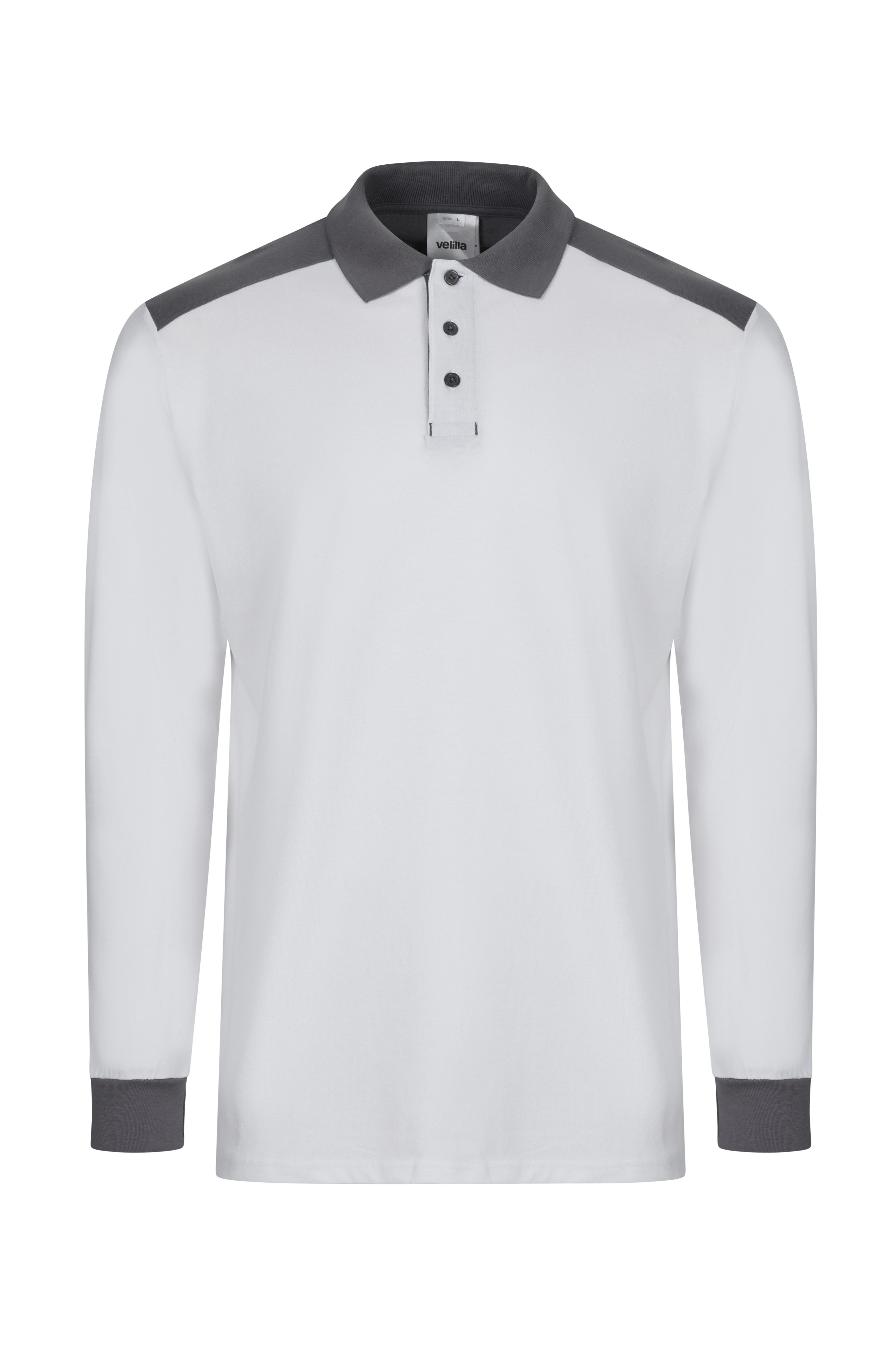 105529S.POLO STRETCH BICOLOR ML BLANCO/GRIS XS