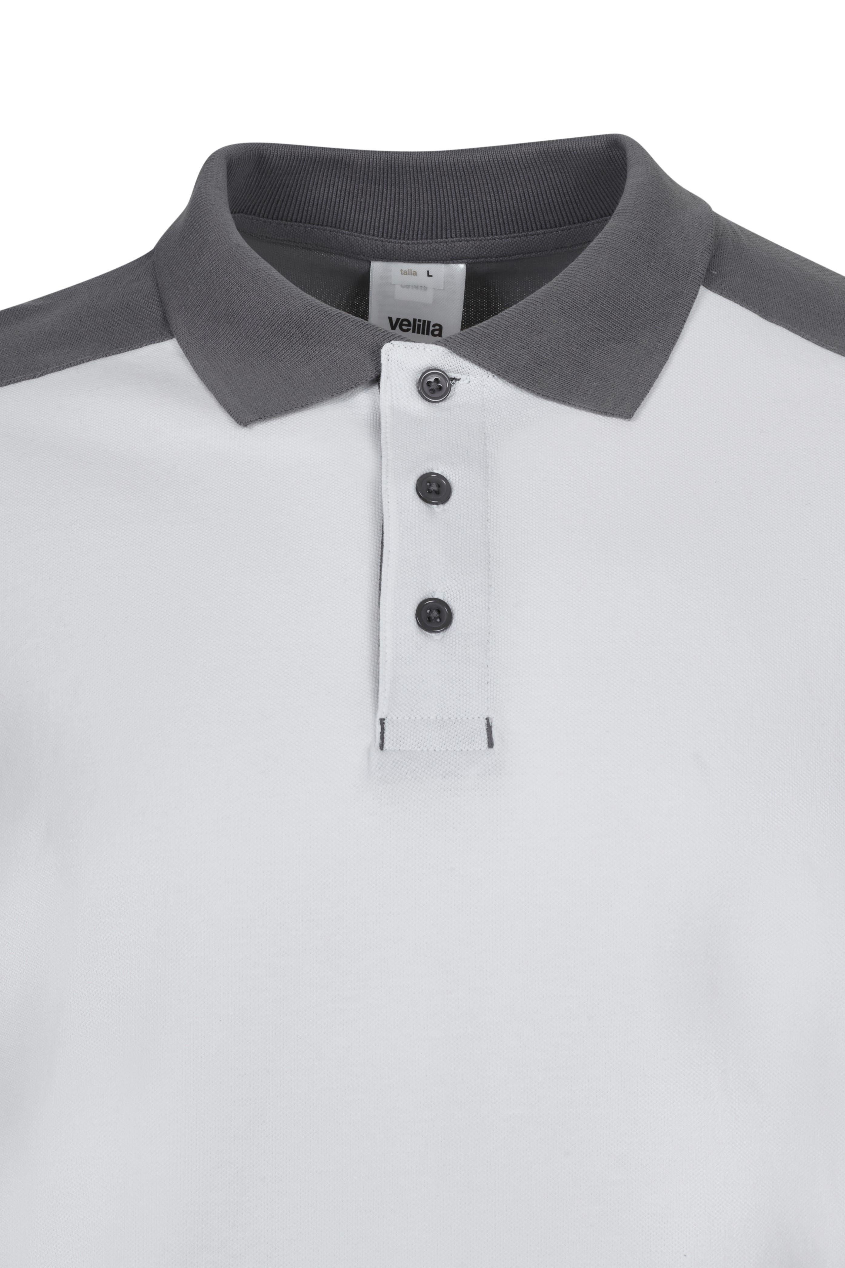 105529S.POLO STRETCH BICOLOR ML BLANCO/GRIS XS