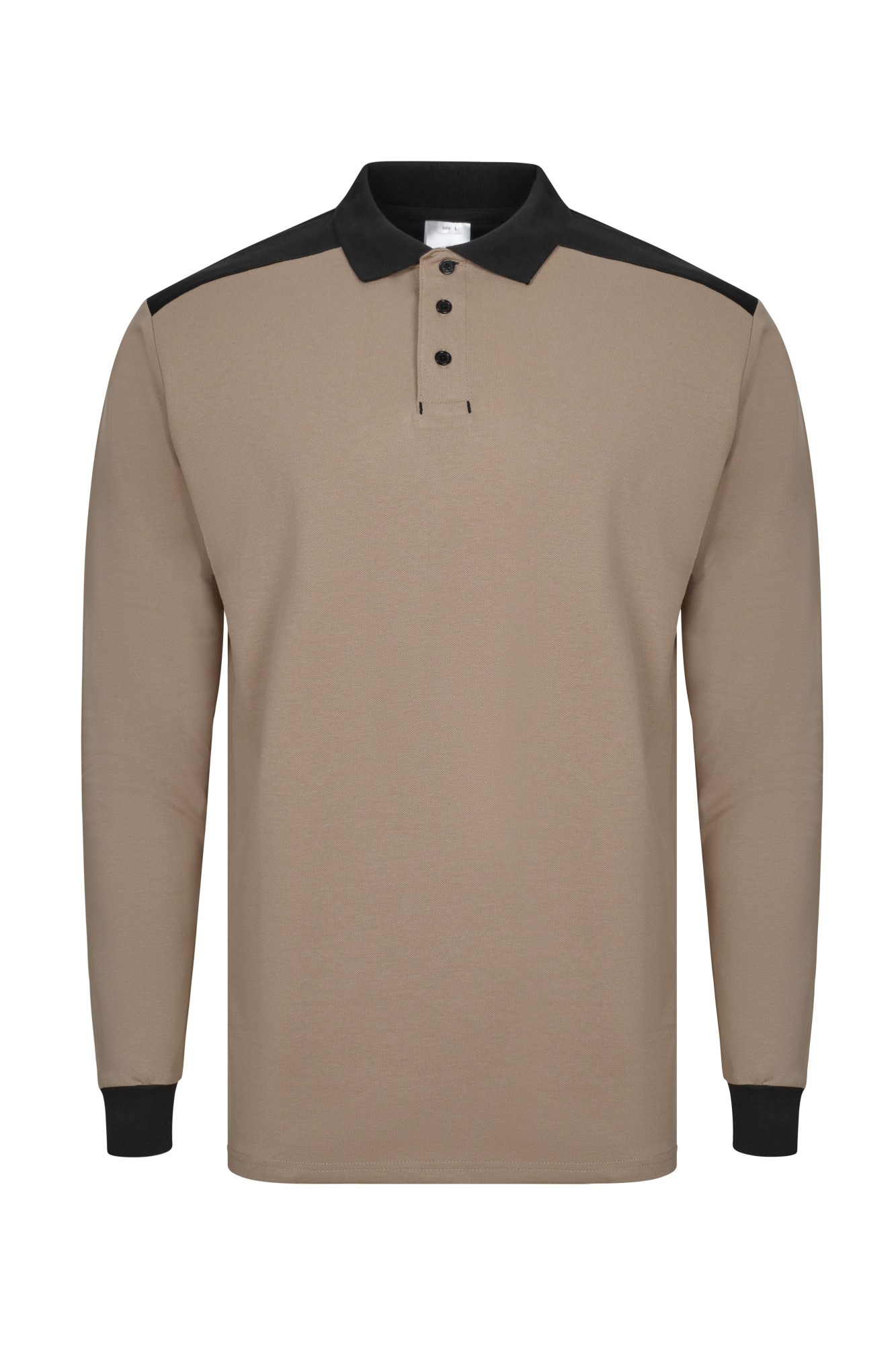 105529S.POLO STRETCH BICOLOR ML BEIGE ARENA/NEGRO XS