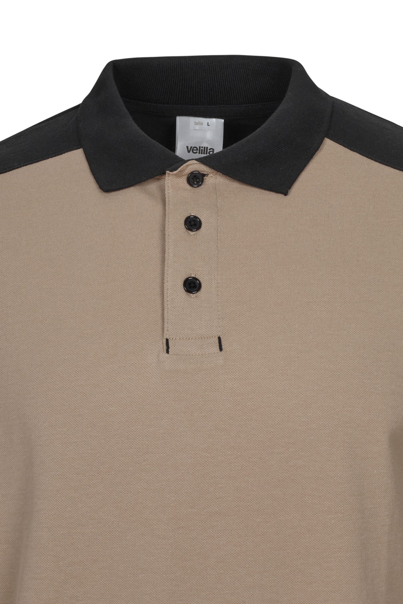 105529S.POLO STRETCH BICOLOR ML BEIGE ARENA/NEGRO XS