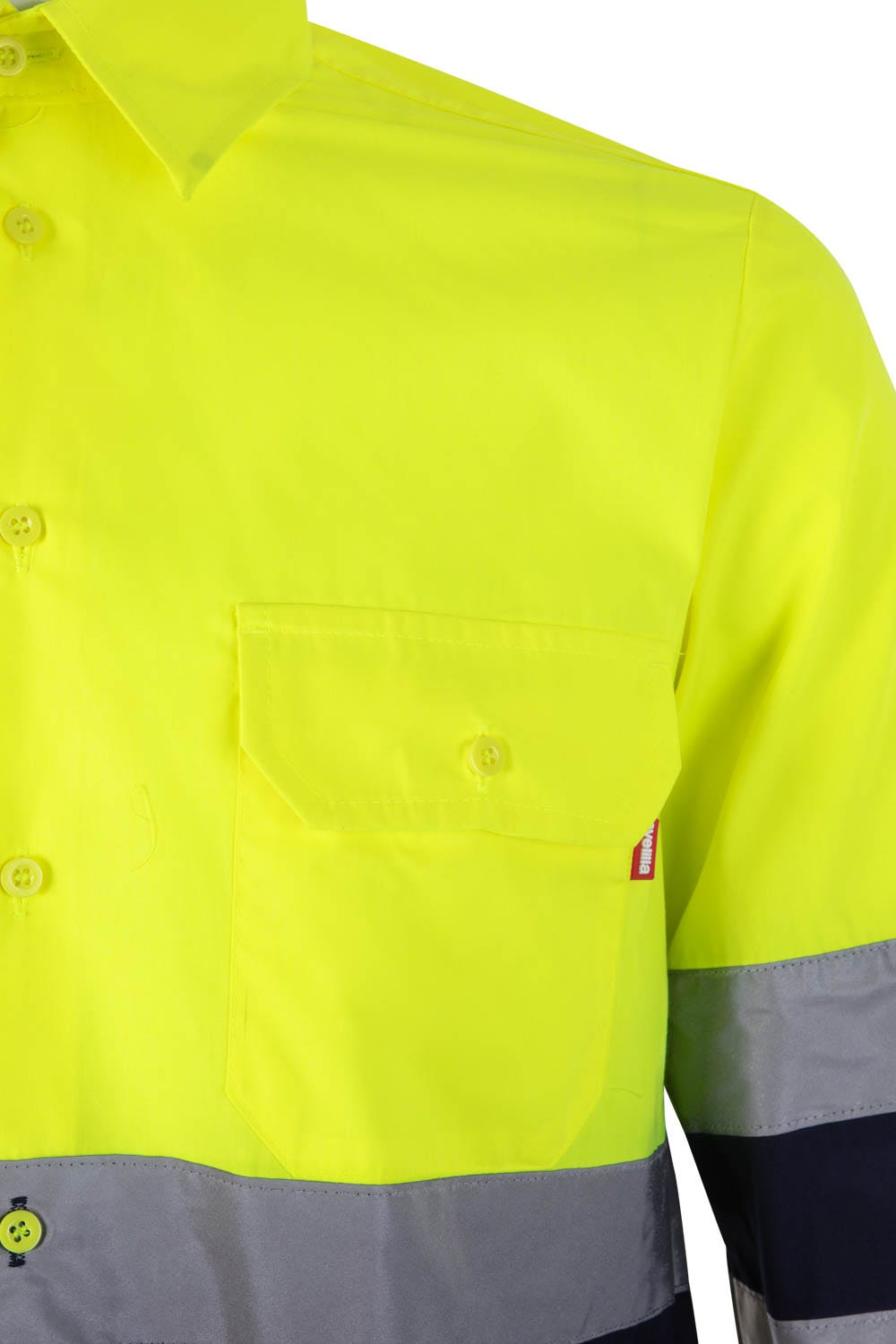 144.CAMISA BICOLOR ML AV AZUL MARINO/AMARILLO FLÚOR 2XL