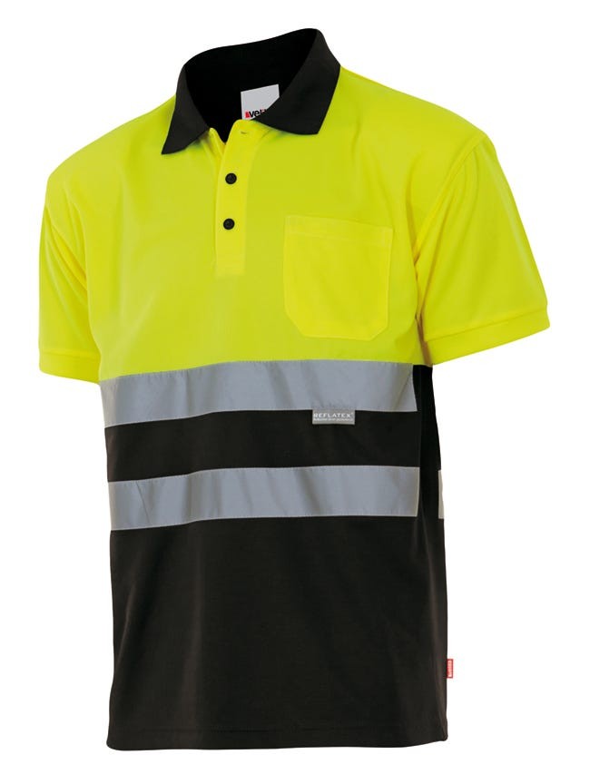 173.POLO BICOLOR MC AV NEGRO/AMARILLO FLÚOR 2XL