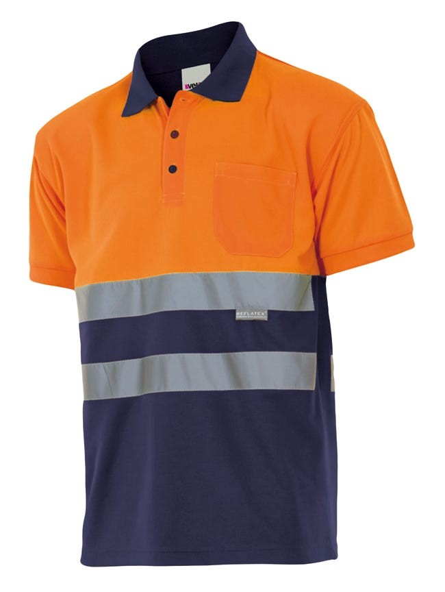 173.POLO BICOLOR MC AV AZUL MARINO/NARANJA FLÚOR 2XL
