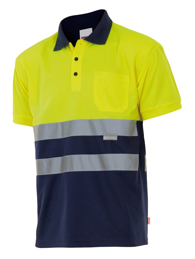173.POLO BICOLOR MC AV AZUL MARINO/AMARILLO FLÚOR 2XL