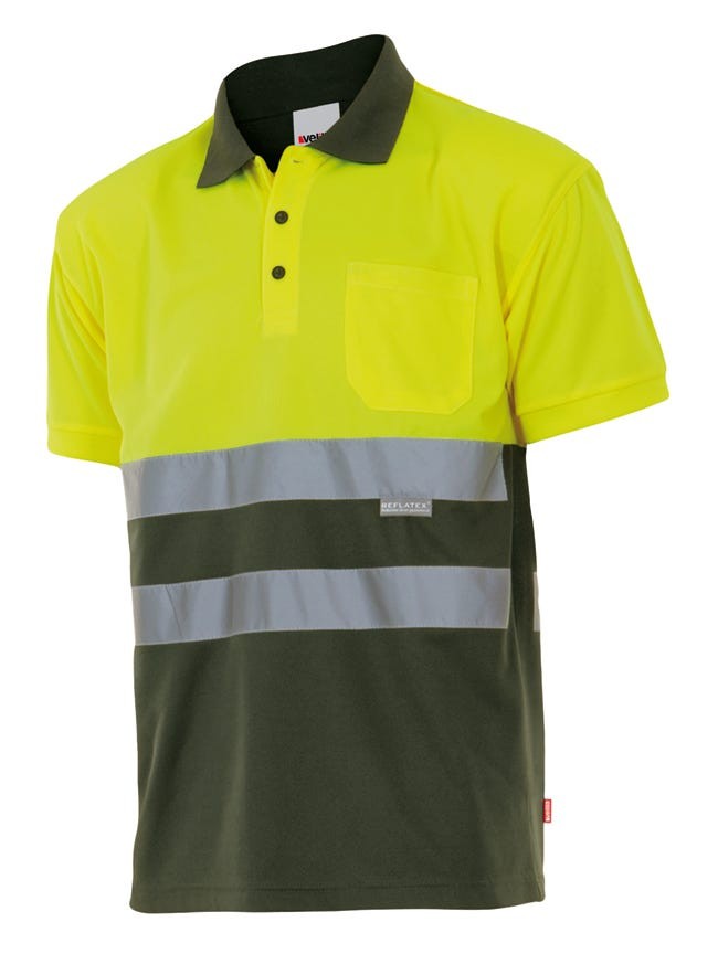 173.POLO BICOLOR MC AV VERDE CAZA/AMARILLO FLÚOR 2XL