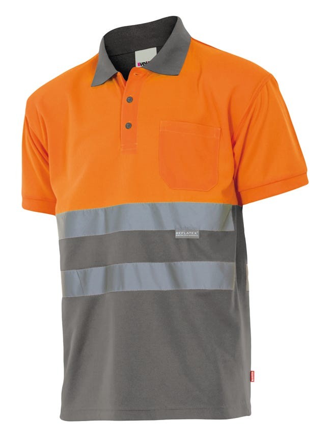 173.POLO BICOLOR MC AV GRIS/NARANJA FLÚOR 2XL