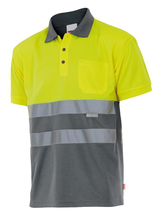 173.POLO BICOLOR MC AV GRIS/AMARILLO FLÚOR 2XL