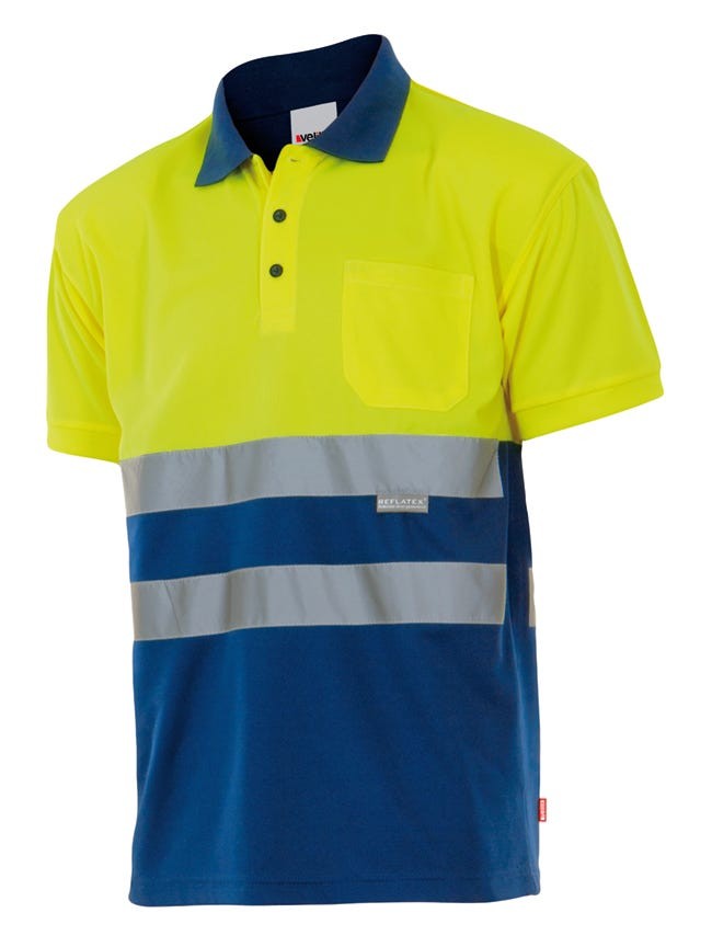 173.POLO BICOLOR MC AV AZULINA/AMARILLO FLÚOR 2XL