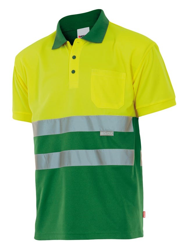 173.POLO BICOLOR MC AV VERDE HIERBA/AMARILLO FLÚOR 2XL