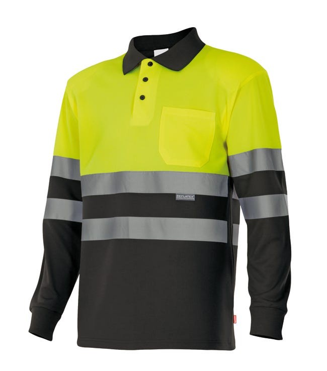 175.POLO BICOLOR ML AV NEGRO/AMARILLO FLÚOR 2XL