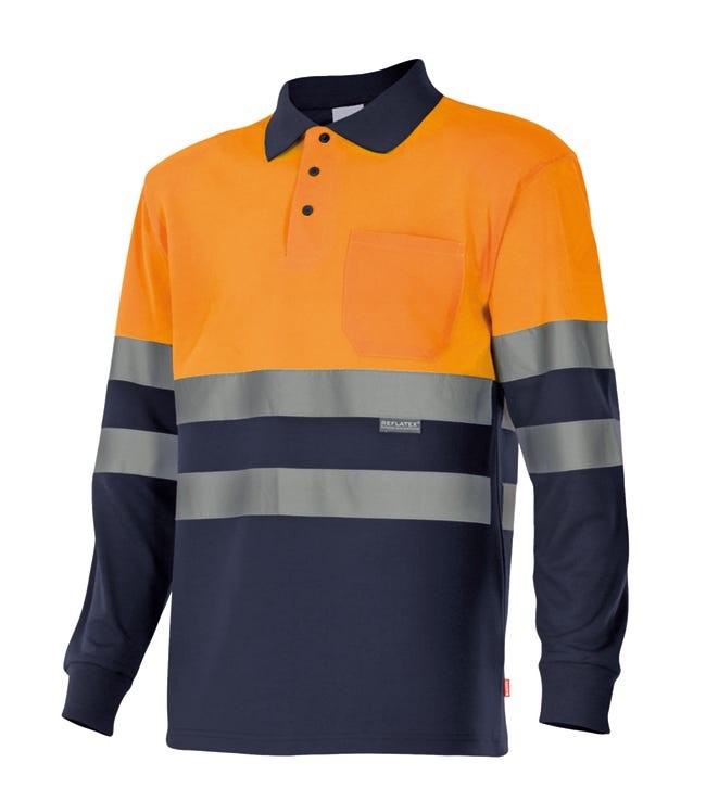 175.POLO BICOLOR ML AV AZUL MARINO/NARANJA FLÚOR 2XL