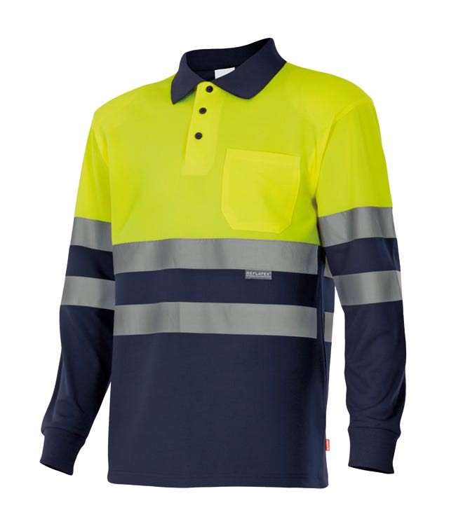 175.POLO BICOLOR ML AV AZUL MARINO/AMARILLO FLÚOR 2XL