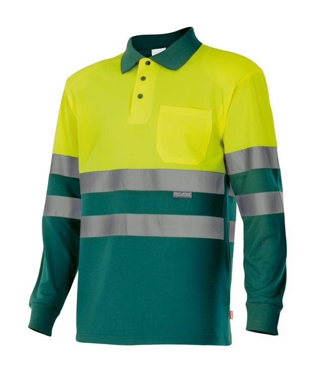 175.POLO BICOLOR ML AV VERDE/AMARILLO FLÚOR 2XL