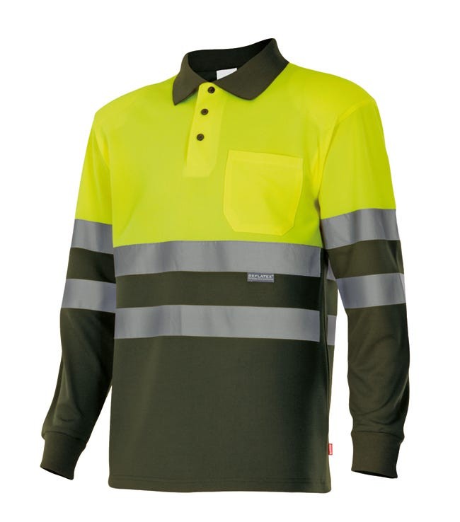 175.POLO BICOLOR ML AV VERDE CAZA/AMARILLO FLÚOR 2XL