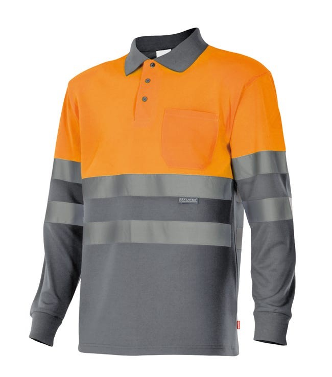 175.POLO BICOLOR ML AV GRIS/NARANJA FLÚOR 2XL