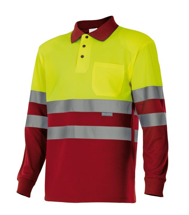 175.POLO BICOLOR ML AV ROJO/AMARILLO FLÚOR 2XL