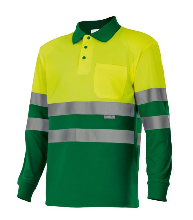 175.POLO BICOLOR ML AV VERDE HIERBA/AMARILLO FLÚOR 2XL