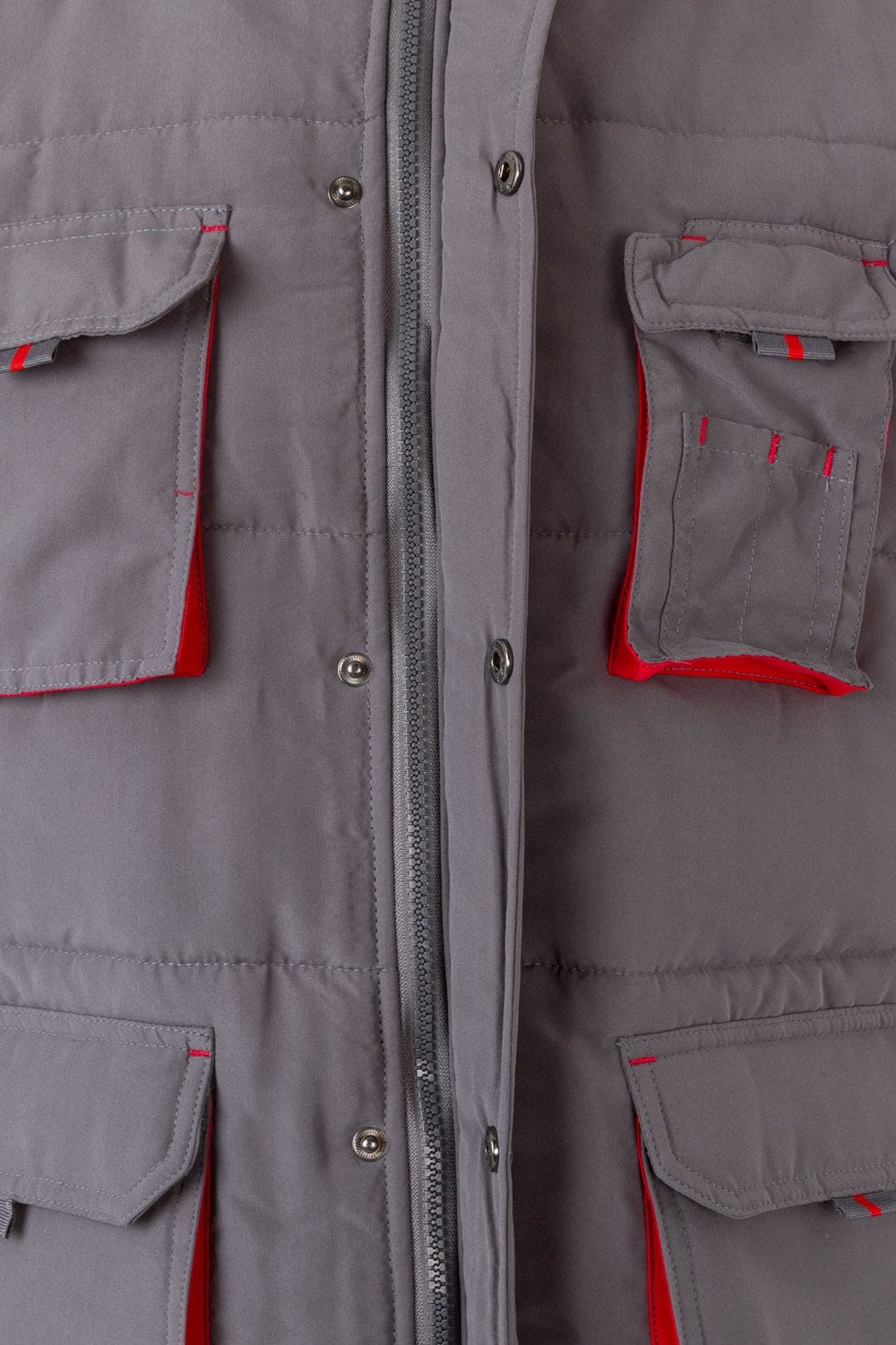 205902.CHALECO ACOLCHADO BICOLOR GRIS/ROJO 2XL