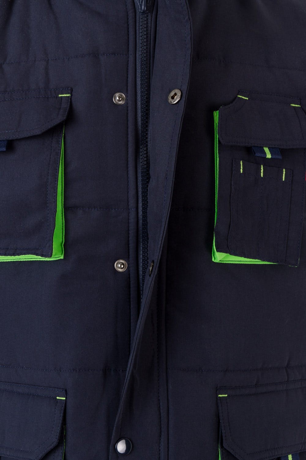 205902.CHALECO ACOLCHADO BICOLOR AZUL NAVY/VERDE LIMA 2XL