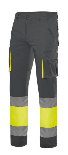 303007.PANTALÓN 100% ALGODÓN AV GRIS/AMARILLO FLÚOR 2XL