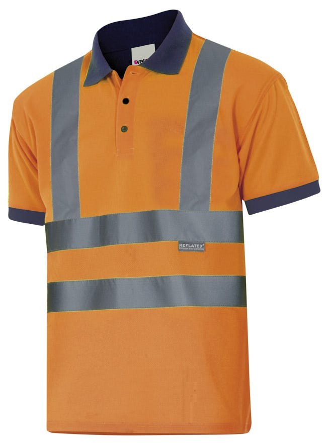305502.POLO BICOLOR MC AV AZUL MARINO/NARANJA FLÚOR 2XL