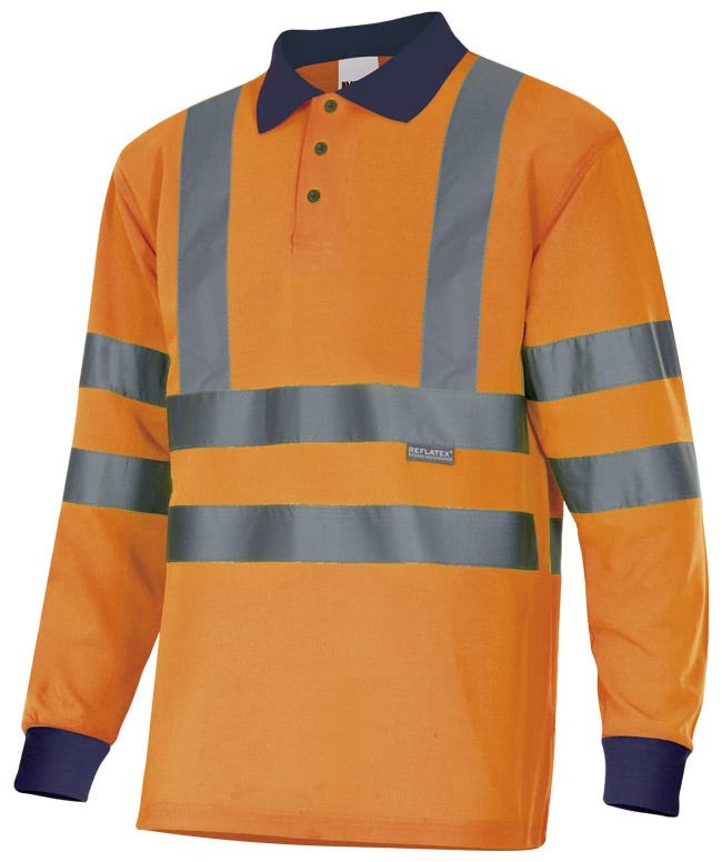 305503.POLO BICOLOR ML AV AZUL MARINO/NARANJA FLÚOR 2XL