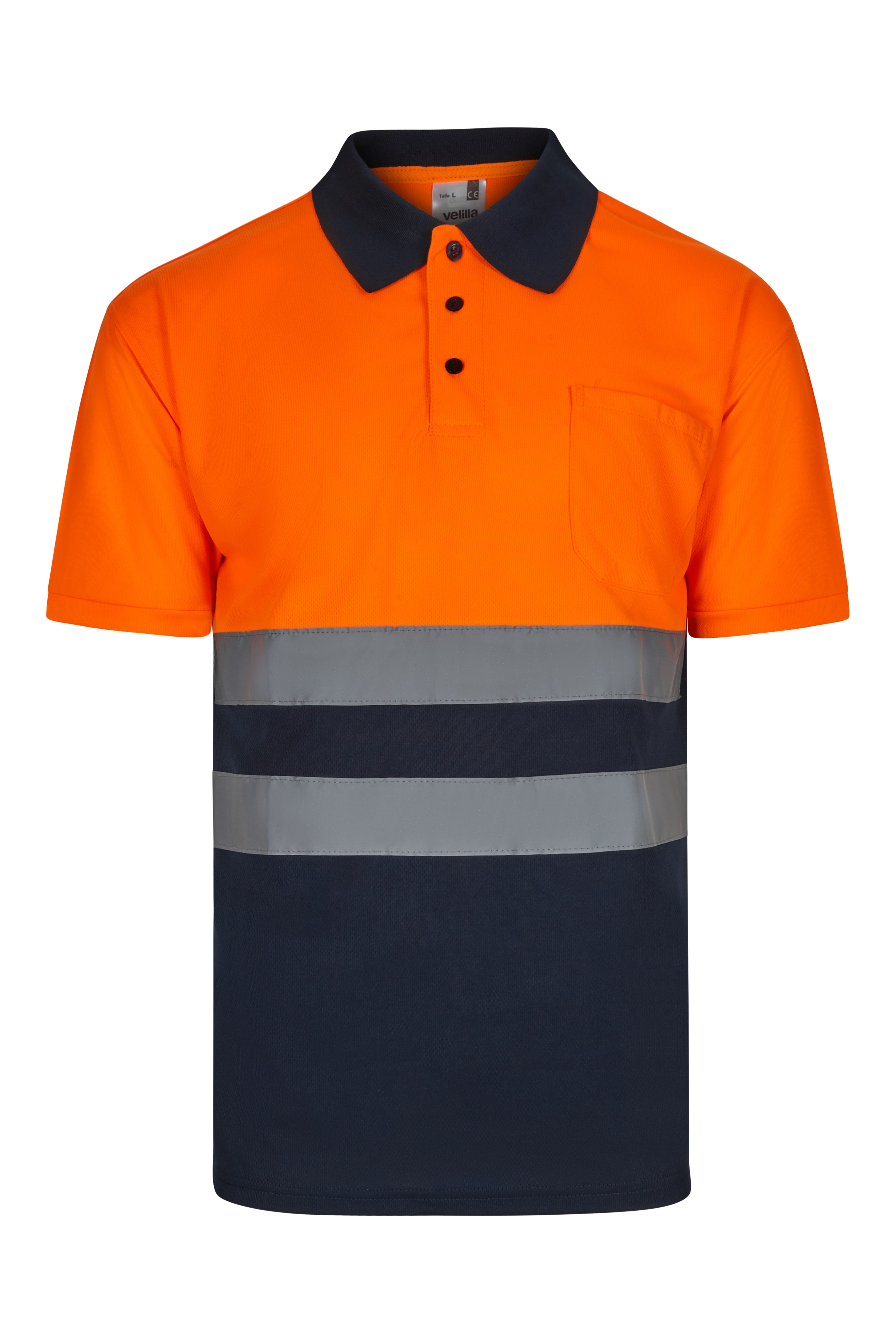 305504.POLO BICOLOR MC AV AZUL MARINO/NARANJA FLÚOR S