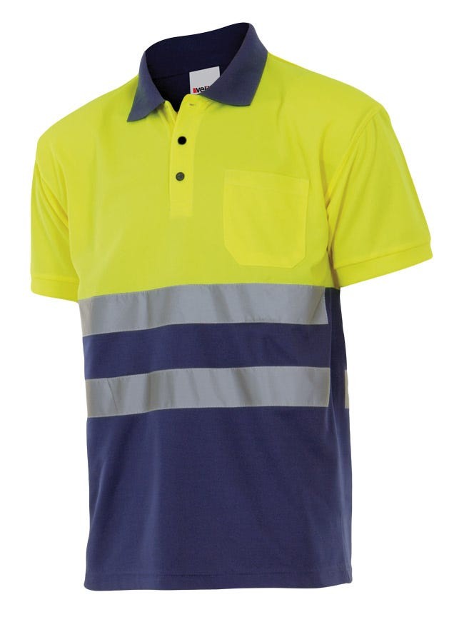 305504.POLO BICOLOR MC AV AZUL MARINO/AMARILLO FLÚOR 2XL