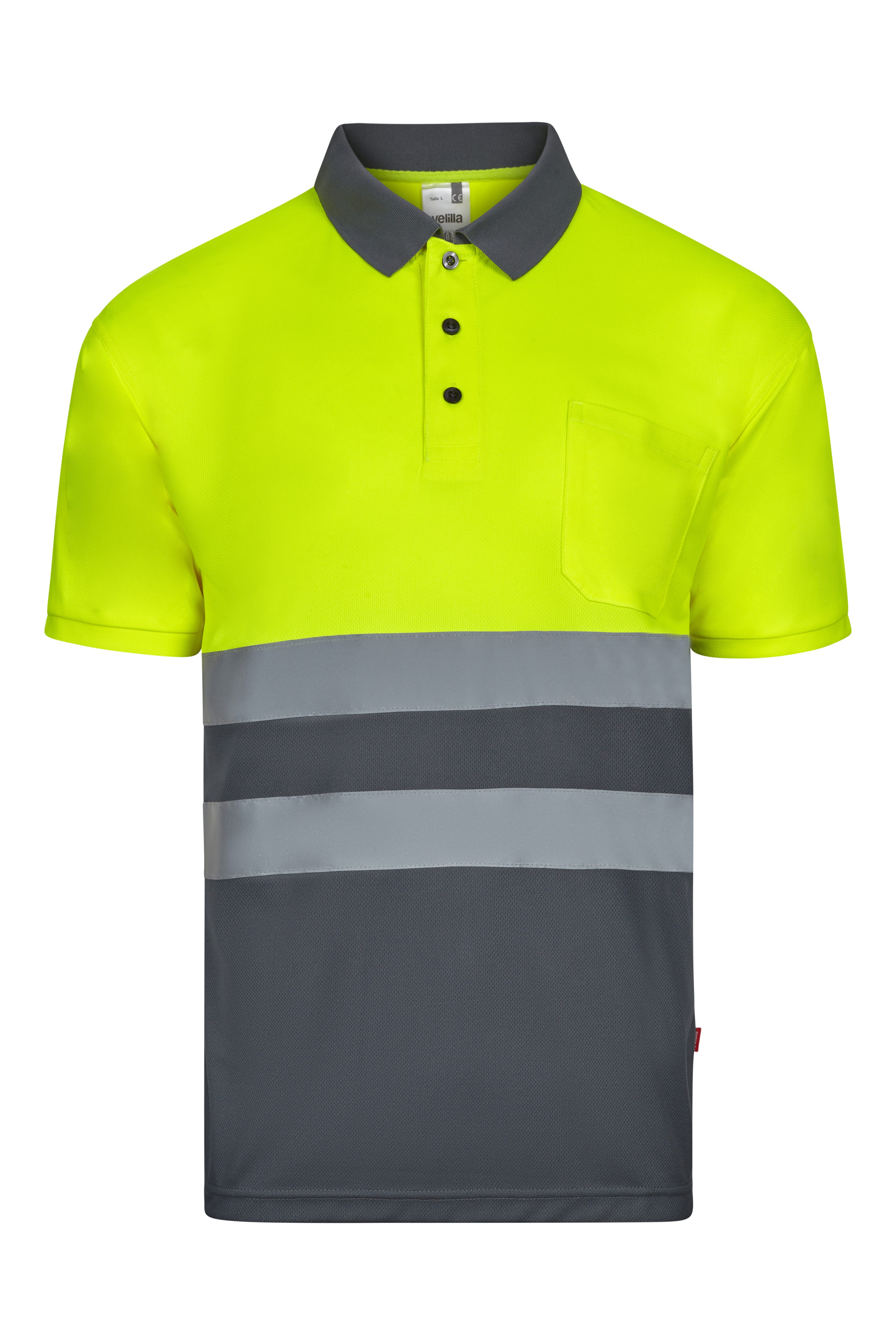 305504.POLO BICOLOR MC AV GRIS/AMARILLO FLÚOR S
