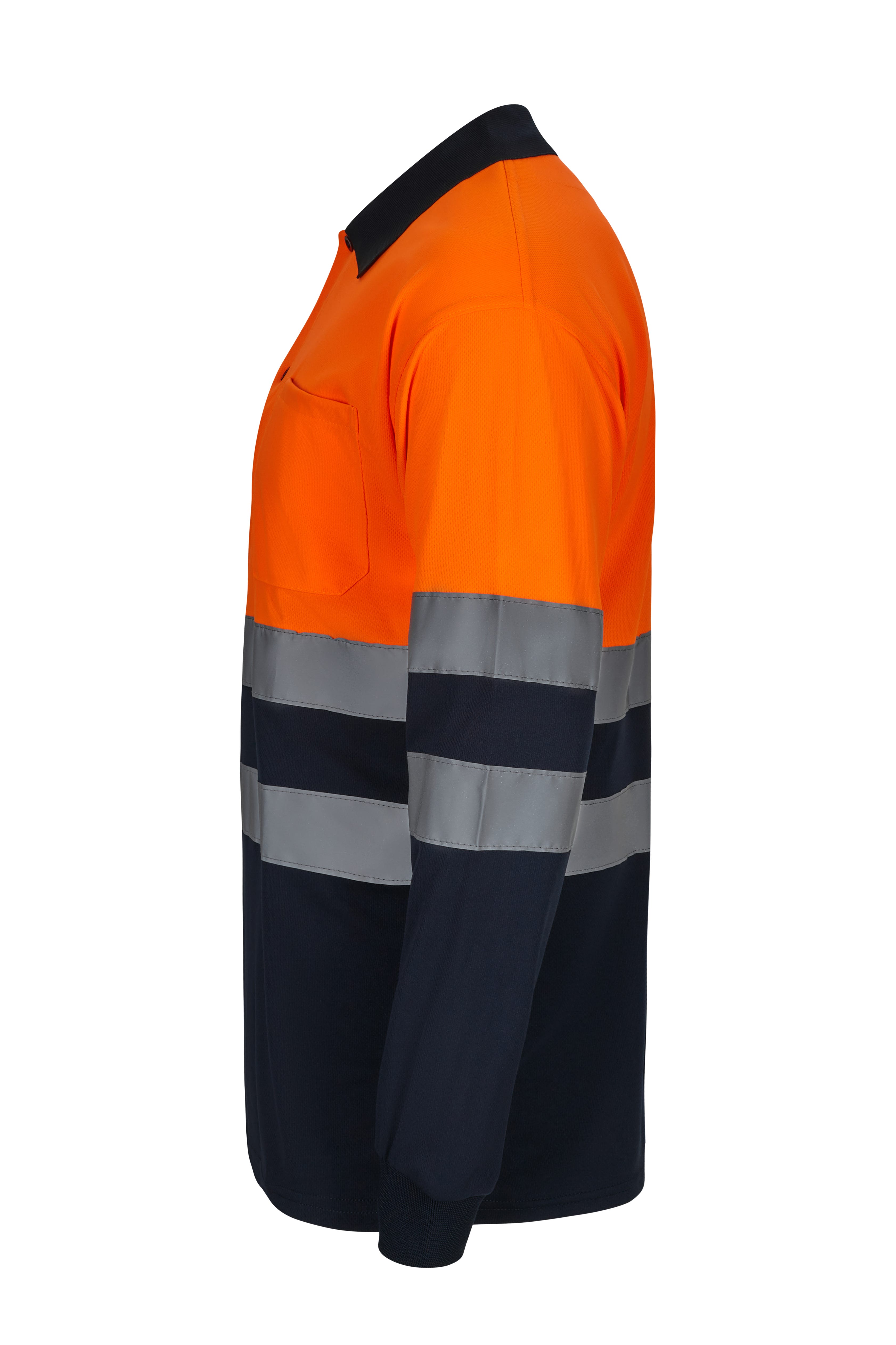 305507.POLO BICOLOR ML AV AZUL MARINO/NARANJA FLÚOR S