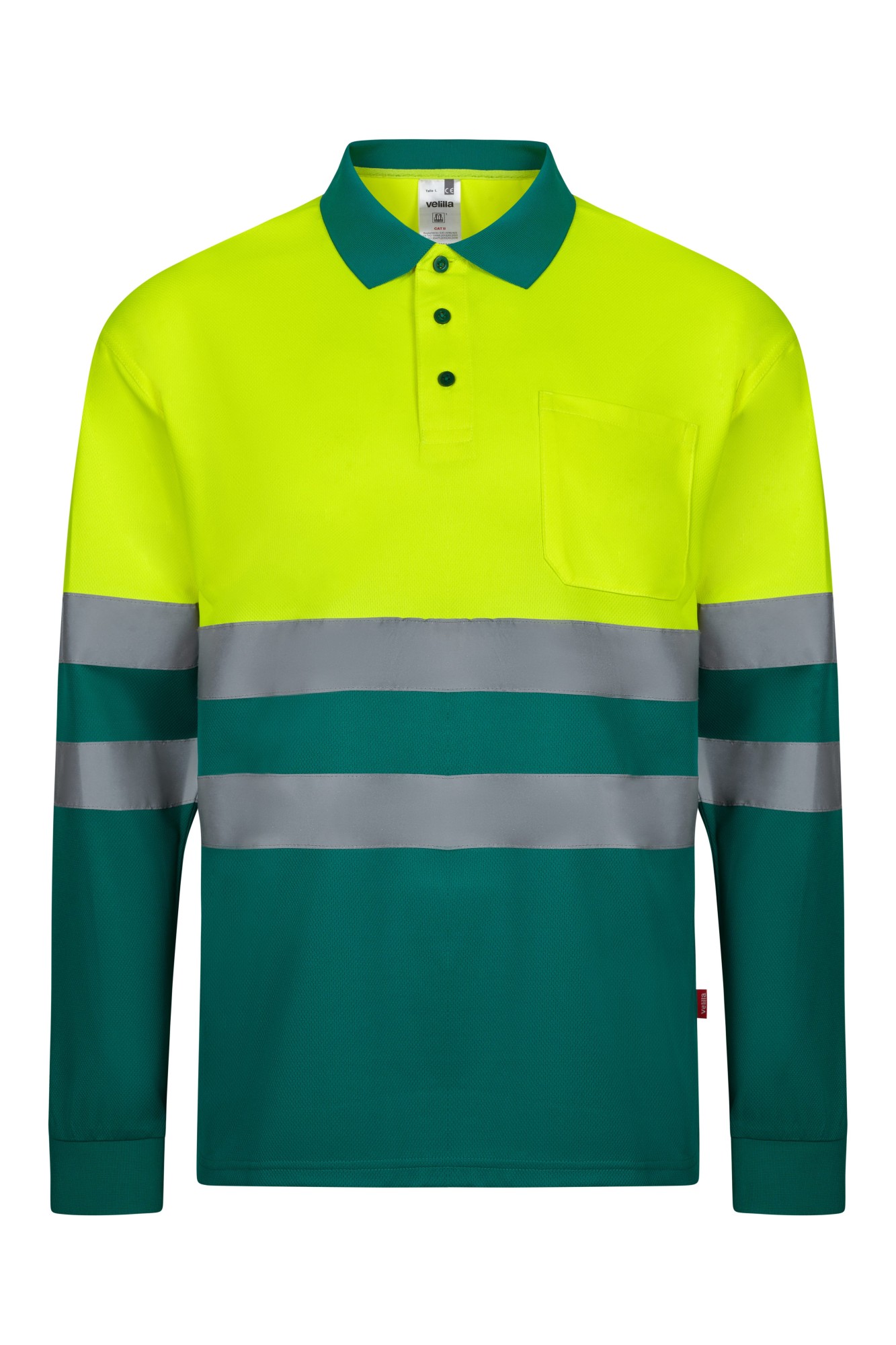 305507.POLO BICOLOR ML AV VERDE/AMARILLO FLÚOR S