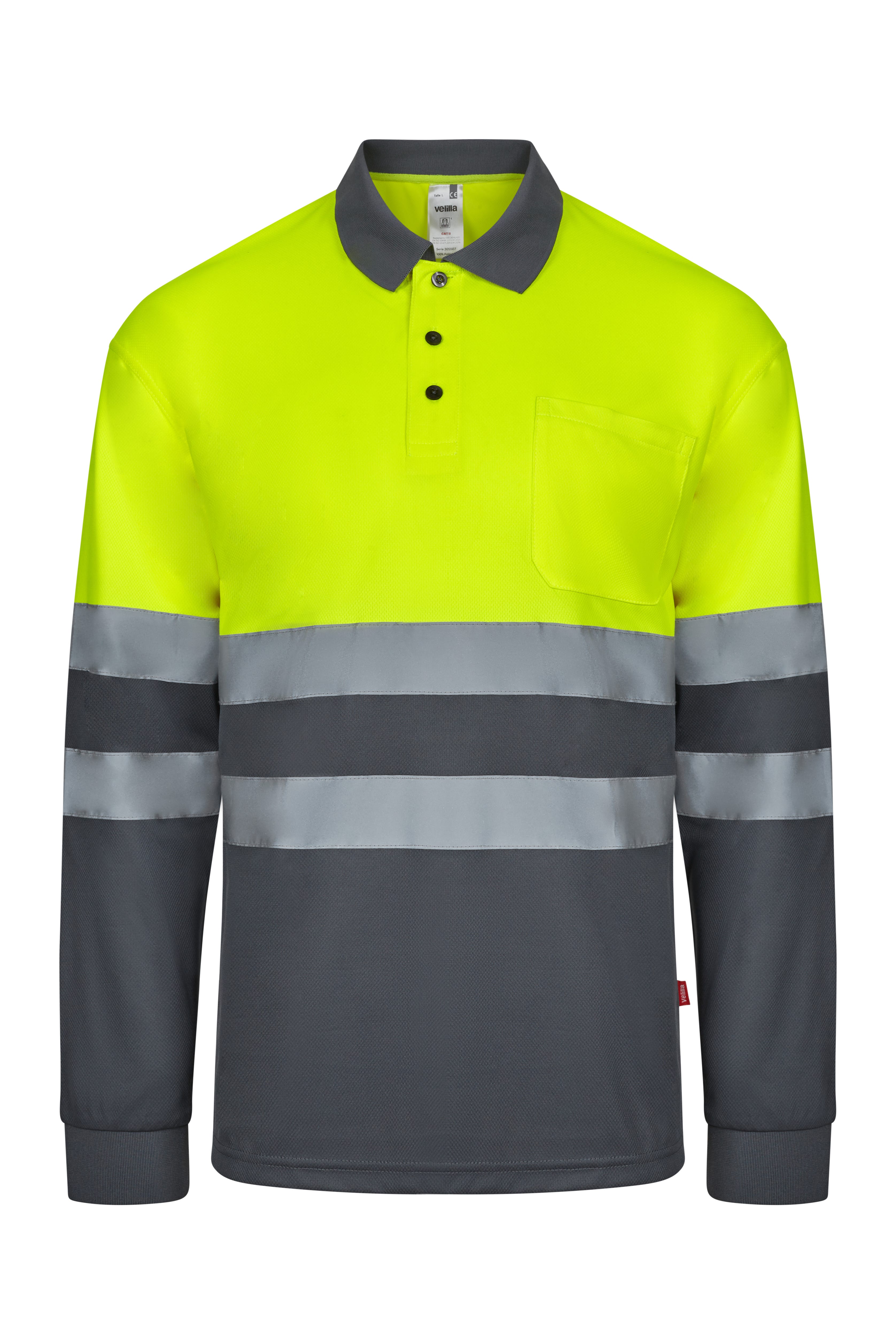 305507.POLO BICOLOR ML AV GRIS/AMARILLO FLÚOR S