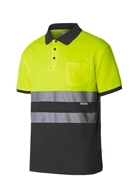 305513.POLO ALGODÓN BICOLOR MC AV GRIS/AMARILLO FLÚOR 2XL