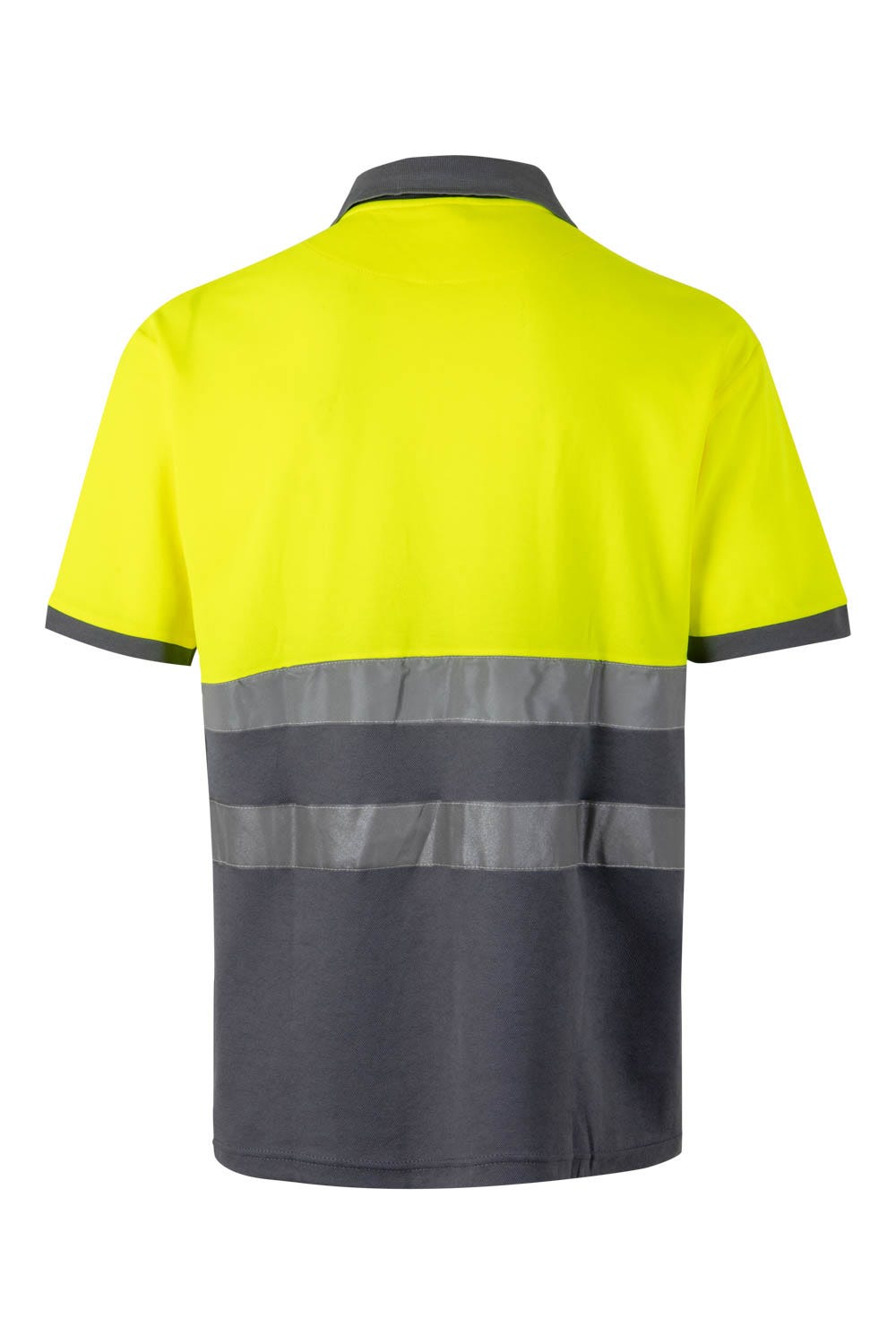 305513.POLO ALGODÓN BICOLOR MC AV GRIS/AMARILLO FLÚOR 2XL