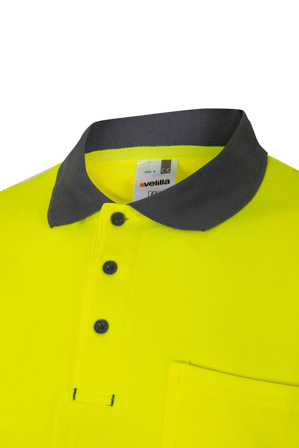 305513.POLO ALGODÓN BICOLOR MC AV GRIS/AMARILLO FLÚOR 2XL