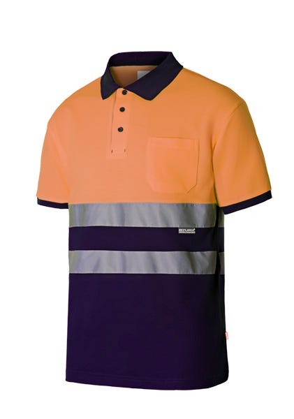 305513.POLO ALGODÓN BICOLOR MC AV AZUL NAVY/NARANJA FLÚOR 2XL