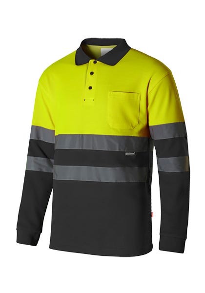305515.POLO ALGODÓN BICOLOR ML AV GRIS/AMARILLO FLÚOR 2XL